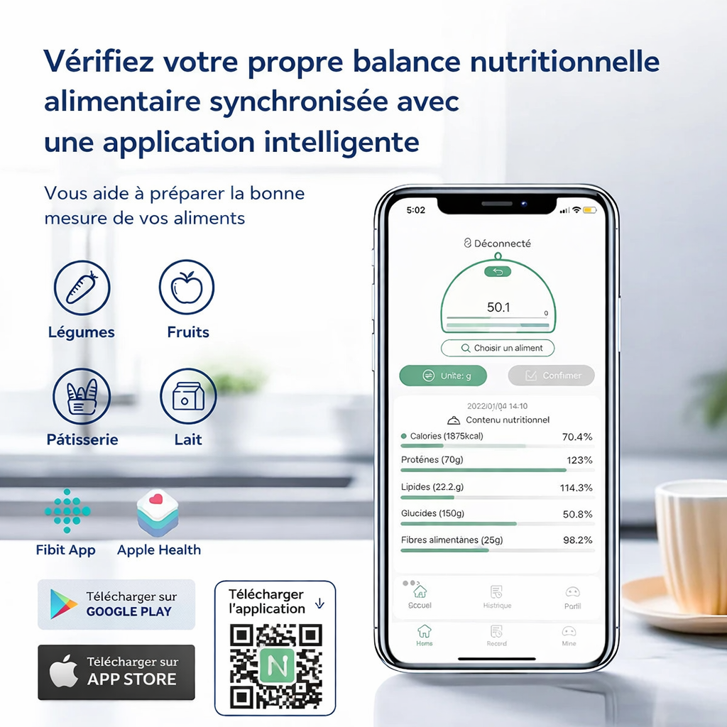 Balance electronique connectée précision 0,1 g pour recettes et nutrition
