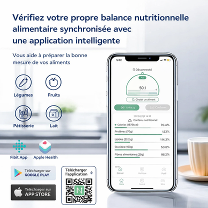 Balance electronique connectée précision 0,1 g pour recettes et nutrition