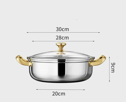 30cm Stainless Steel Frying Pan Non-stick Soup Pot wok with lid Home Honeycomb Induction Cooker Gas Stove Stew Kitchen Cookware Smarty Chef