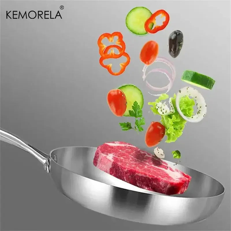 2/3PCS Frying Pan 22/24/26/28CM 304 Stainless Steel 2MM Thick Wok Pan 5 Ply Steel Food Grade Non-Stick Pans for Cooking Pot Smarty Chef