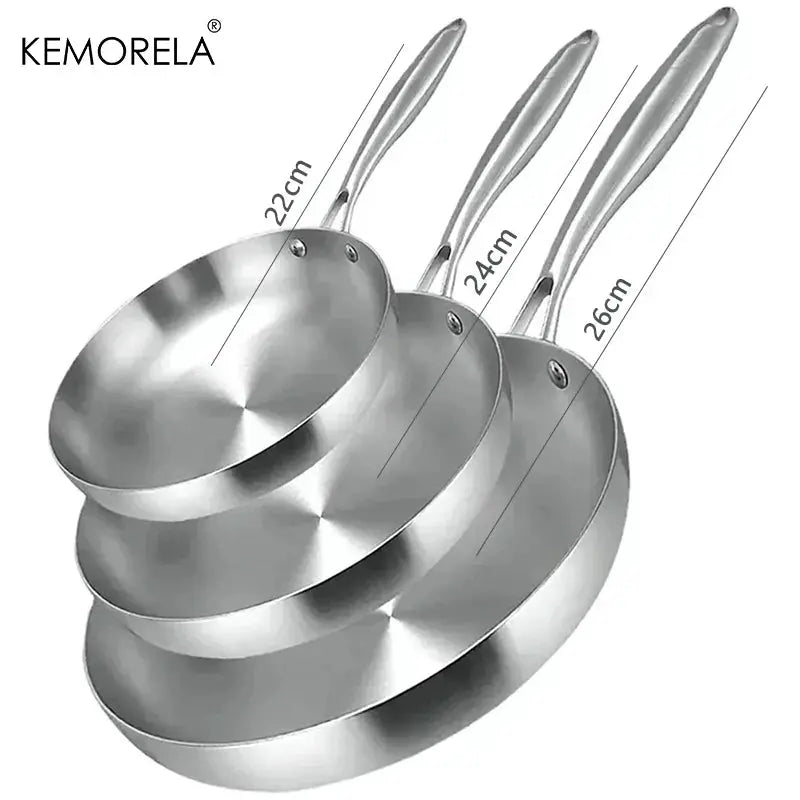 2/3PCS Frying Pan 22/24/26/28CM 304 Stainless Steel 2MM Thick Wok Pan 5 Ply Steel Food Grade Non-Stick Pans for Cooking Pot Smarty Chef