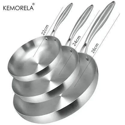 2/3PCS Frying Pan 22/24/26/28CM 304 Stainless Steel 2MM Thick Wok Pan 5 Ply Steel Food Grade Non-Stick Pans for Cooking Pot Smarty Chef