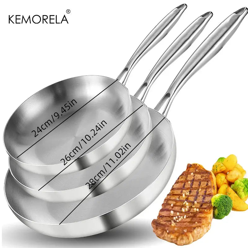2/3PCS Frying Pan 22/24/26/28CM 304 Stainless Steel 2MM Thick Wok Pan 5 Ply Steel Food Grade Non-Stick Pans for Cooking Pot Smarty Chef