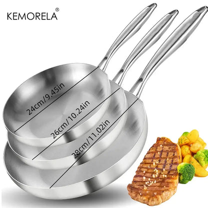 2/3PCS Frying Pan 22/24/26/28CM 304 Stainless Steel 2MM Thick Wok Pan 5 Ply Steel Food Grade Non-Stick Pans for Cooking Pot Smarty Chef