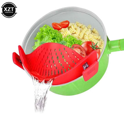 Kitchen Strainer Clip Pan Silicone Drain Rack Bowl Funnel Rice Pasta Vegetable Washing Colander Draining Excess Liquid Univers