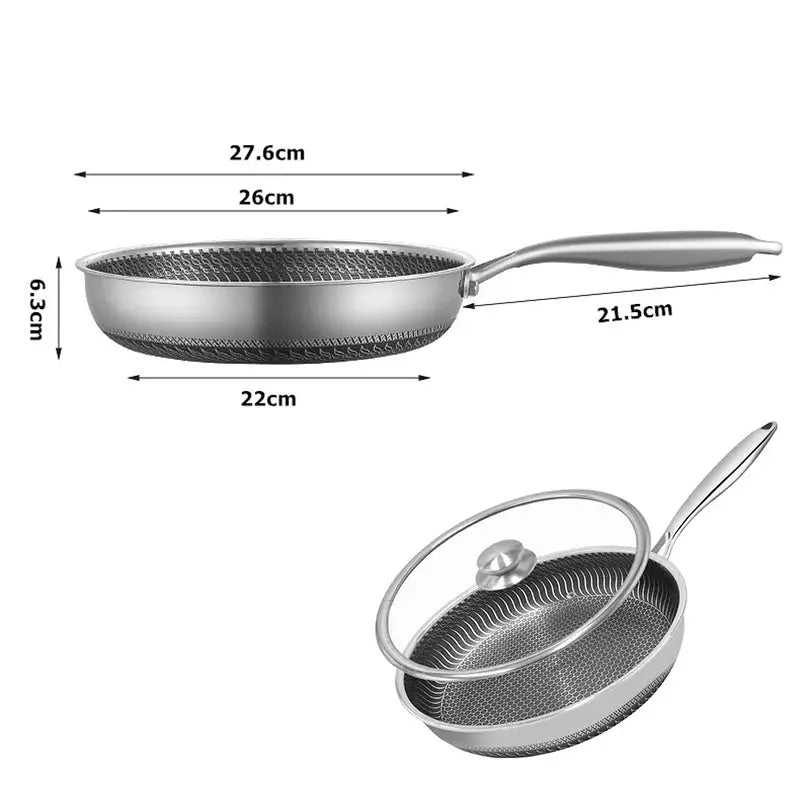 LMETJMA Stainless Steel Frying Pan Nonstick Honeycomb Fry Pan With Lid Induction Ceramic Electric Gas Cooktops Compatible KC0480 Smarty Chef