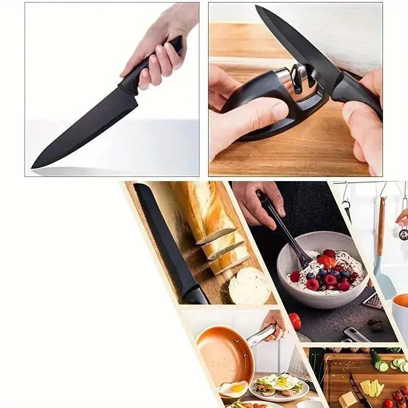 Kitchen knife a set of 7 pieces, black stainless steel knife, knife sharpener, a professional chef knife set, is yakeli stents Smarty Chef
