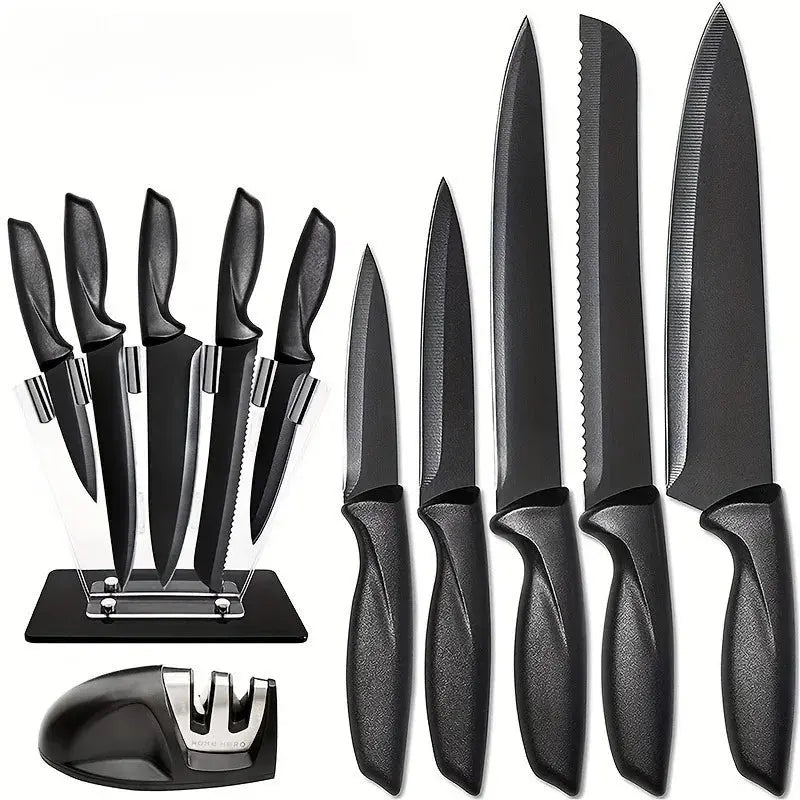 Kitchen knife a set of 7 pieces, black stainless steel knife, knife sharpener, a professional chef knife set, is yakeli stents Smarty Chef