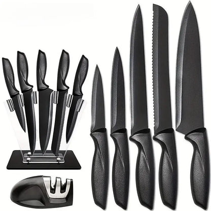 Kitchen knife a set of 7 pieces, black stainless steel knife, knife sharpener, a professional chef knife set, is yakeli stents Smarty Chef