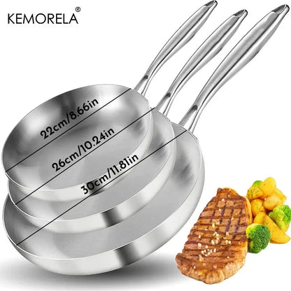 2/3PCS Frying Pan 22/24/26/28CM 304 Stainless Steel 2MM Thick Wok Pan 5 Ply Steel Food Grade Non-Stick Pans for Cooking Pot Smarty Chef
