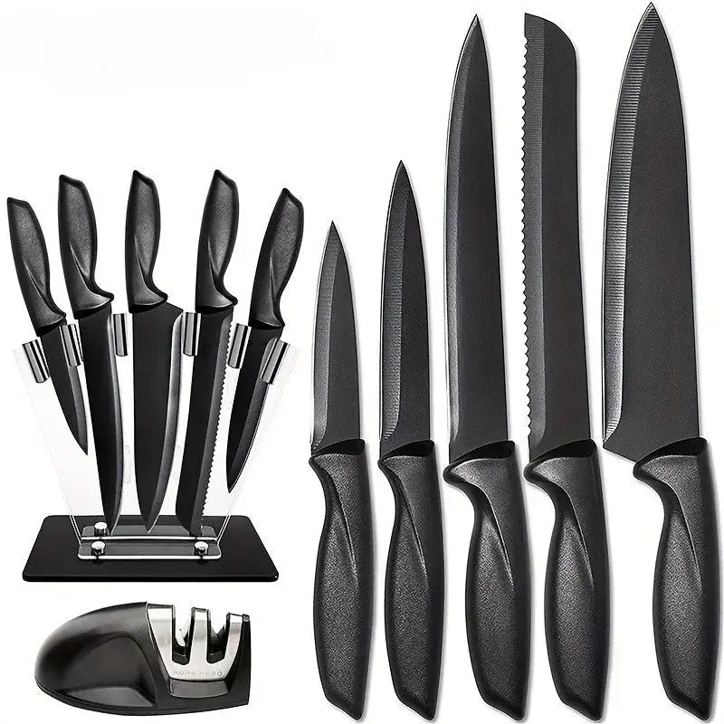 Kitchen knife a set of 7 pieces, black stainless steel knife, knife sharpener, a professional chef knife set, is yakeli stents Smarty Chef