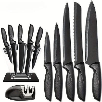 Kitchen knife a set of 7 pieces, black stainless steel knife, knife sharpener, a professional chef knife set, is yakeli stents Smarty Chef