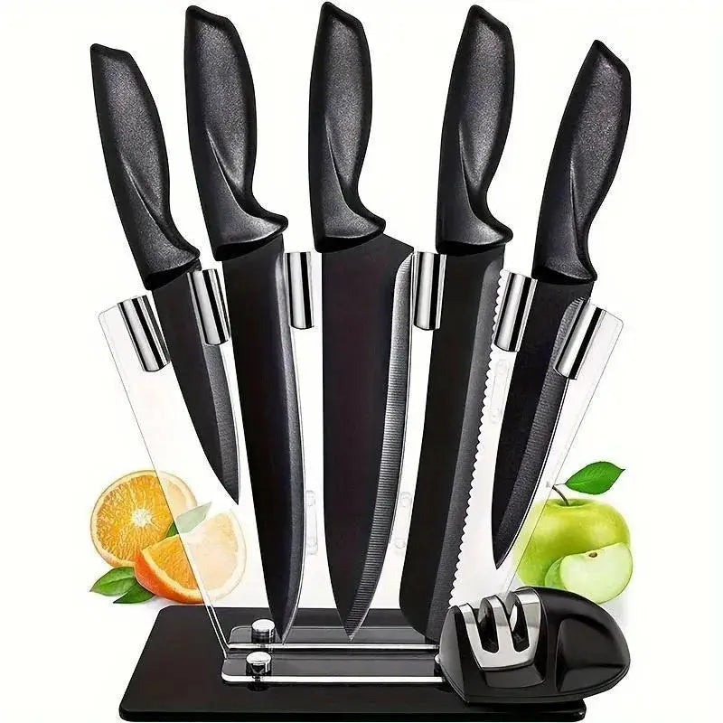 Kitchen knife a set of 7 pieces, black stainless steel knife, knife sharpener, a professional chef knife set, is yakeli stents Smarty Chef