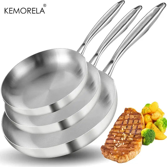 2/3PCS Frying Pan 22/24/26/28CM 304 Stainless Steel 2MM Thick Wok Pan 5 Ply Steel Food Grade Non-Stick Pans for Cooking Pot Smarty Chef