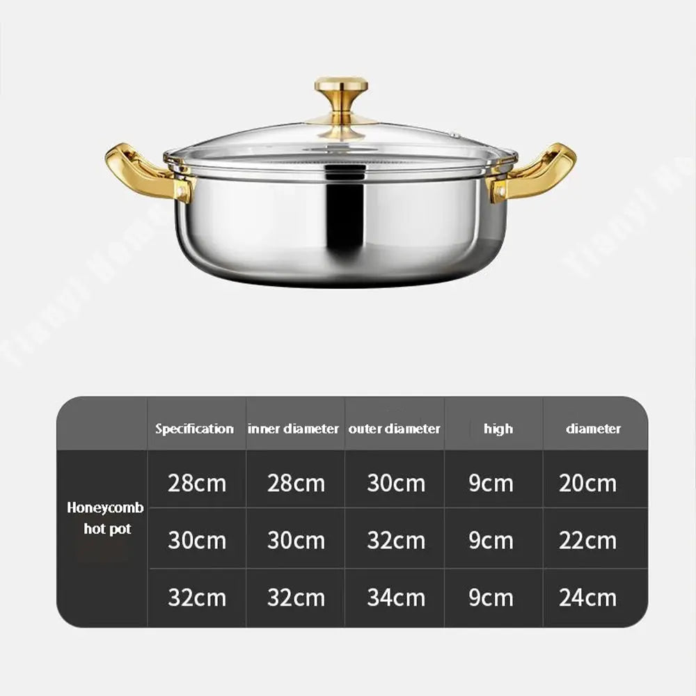30cm Stainless Steel Frying Pan Non-stick Soup Pot wok with lid Home Honeycomb Induction Cooker Gas Stove Stew Kitchen Cookware Smarty Chef