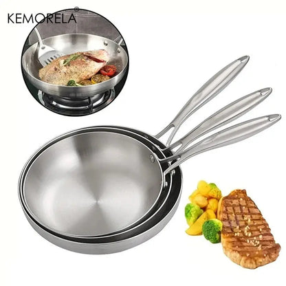2/3PCS Frying Pan 22/24/26/28CM 304 Stainless Steel 2MM Thick Wok Pan 5 Ply Steel Food Grade Non-Stick Pans for Cooking Pot Smarty Chef
