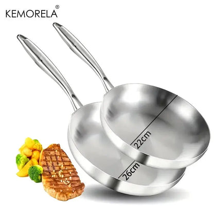 2/3PCS Frying Pan 22/24/26/28CM 304 Stainless Steel 2MM Thick Wok Pan 5 Ply Steel Food Grade Non-Stick Pans for Cooking Pot Smarty Chef