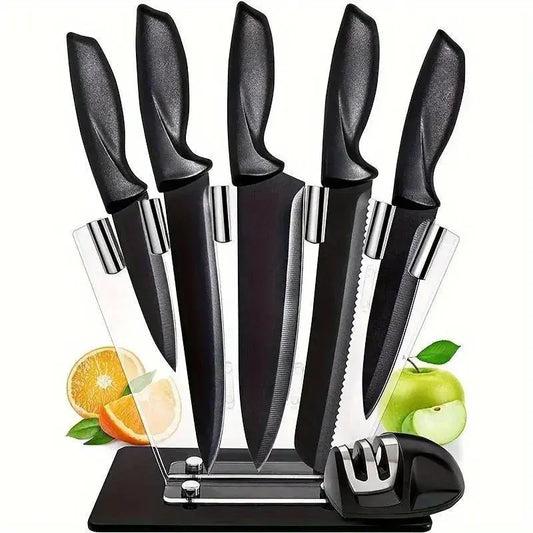 Kitchen knife a set of 7 pieces, black stainless steel knife, knife sharpener, a professional chef knife set, is yakeli stents Smarty Chef