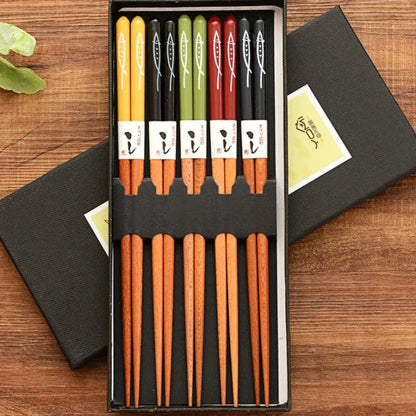 Set baguette chinoise bambou naturel avec base colorée