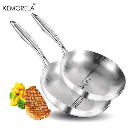 2/3PCS Frying Pan 22/24/26/28CM 304 Stainless Steel 2MM Thick Wok Pan 5 Ply Steel Food Grade Non-Stick Pans for Cooking Pot Smarty Chef