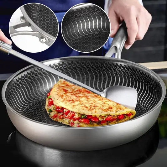 LMETJMA Stainless Steel Frying Pan Nonstick Honeycomb Fry Pan With Lid Induction Ceramic Electric Gas Cooktops Compatible KC0480 Smarty Chef